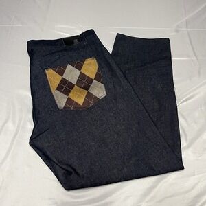 Red Ape Jeans Mens 44x33 Blue Dark Denim Baggy Y2k Argyle Embroidered